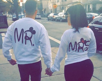 Wedding gift for Mr and Mrs couple  family vacation shirts with mickey minnie mouse kissing cutest matching couples tshirt etsy store