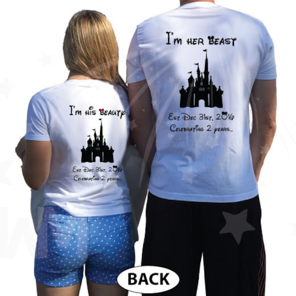 Beauty and The Beast Matching Couple Shirts, Mr and Mrs, I’m her beast I’m his beauty, Castle with Wedding Date, Celebrating together