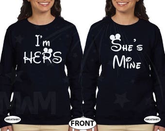 Personalized wedding gift shirts for women  LGBT Lesbian matching couples She's Mine and I'm Hers with Minnie Ears homo biosexual sex