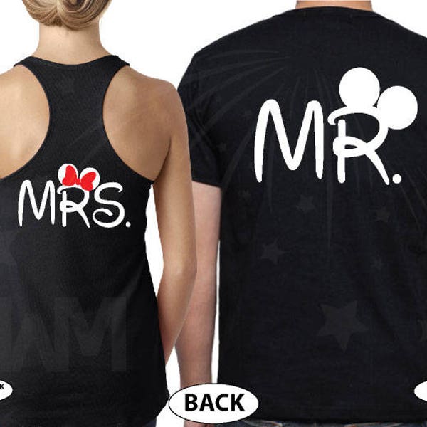 Just Married passende Hemden für Mr and Mrs Paar Schrift Mickey Minnie Mouse große Ohren Walt World Familie Hoodies Hochzeitsgeschenke