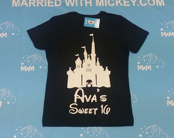 Hers Birthday present Sweet 16 party tank top with  Cinderella Castle customized name tshirt Diva bachelorette squad bday years old