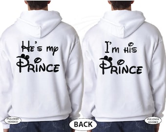 I'm His Prince and He's My Prince matching anniversary couple t shirts gift for LGBT gay guy mickey mouse ears white pullover hoodies