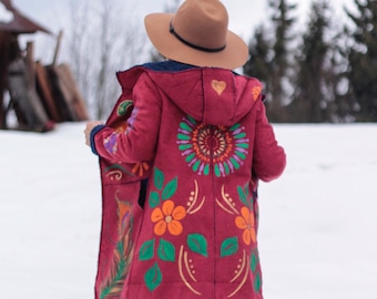 Colorful Hand Painted Boho Hippie Winter Spring Coat Handmade Tribal Jacket Bohemian Winter Coat Etsy Singapore