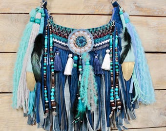 QWINEE Women's Fringe Hobo Bag – Denim & Vegan Suede Tassel Crossbody Bag (Small Boho Style) - View #10