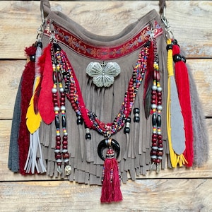 Villa Leather Bag - embellished boho fringe crossbody bag with fringe