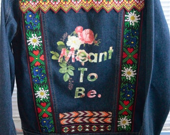 Vintage Style Embellished Denim Jacket, Size 36 EUR