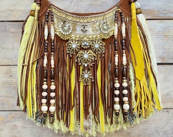 handmade cross body bag, unique colorful embellished bag
