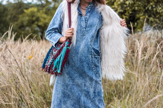 denim dress with fur vest Styling A Denim Dress for Winter Love Style Mindfulness Fashion & Personal Style Blog