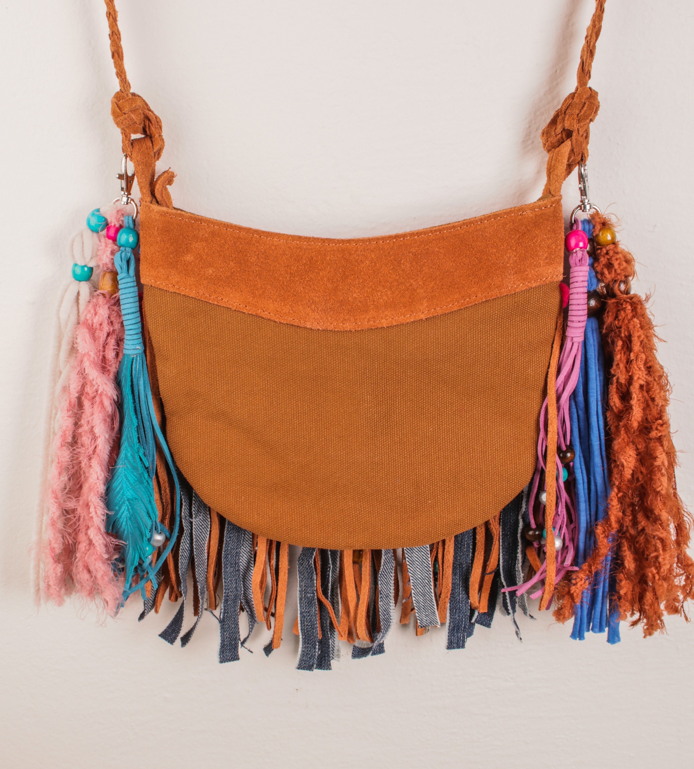 Tan Bohemia Vegan Leather Fringe Bags Crossbody Vintage Message