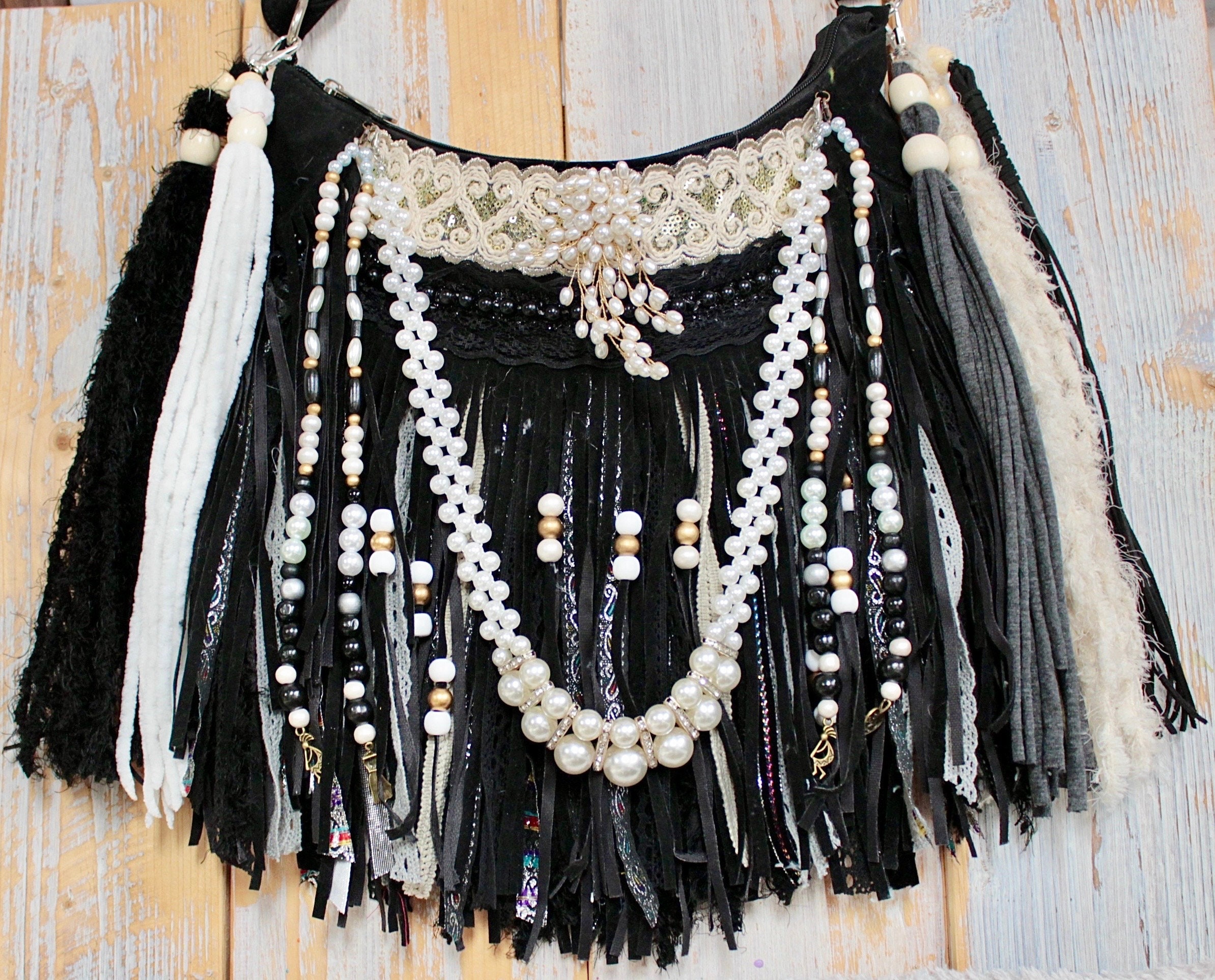 Handmade Boho Fringe Bag, Vegan Leather Adorned Handbag - Etsy display picture 3