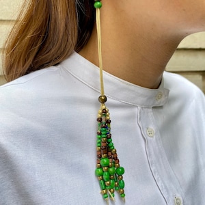 Colorful statement earrings, boho hippie festival hoop earrings, big colorful earrings with beads, green boho tribal earrings