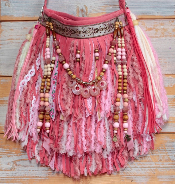 Pink Boho Bag Hippie Fringe Bag Crossbody Gypsy Handbag - Etsy
