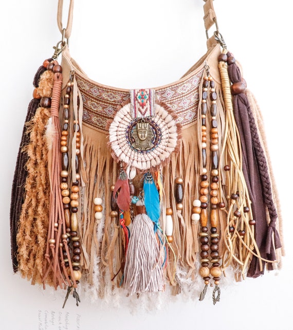 Boho vegan Leather Bag, Festival Suede Fringe Bag, Shoulder Ethnic Bag, cleopatra Purse, Egyptian bag