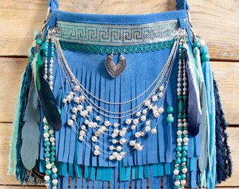Handmade Boho Leather Fringe Sling Bag – Summer Crossbody Purse