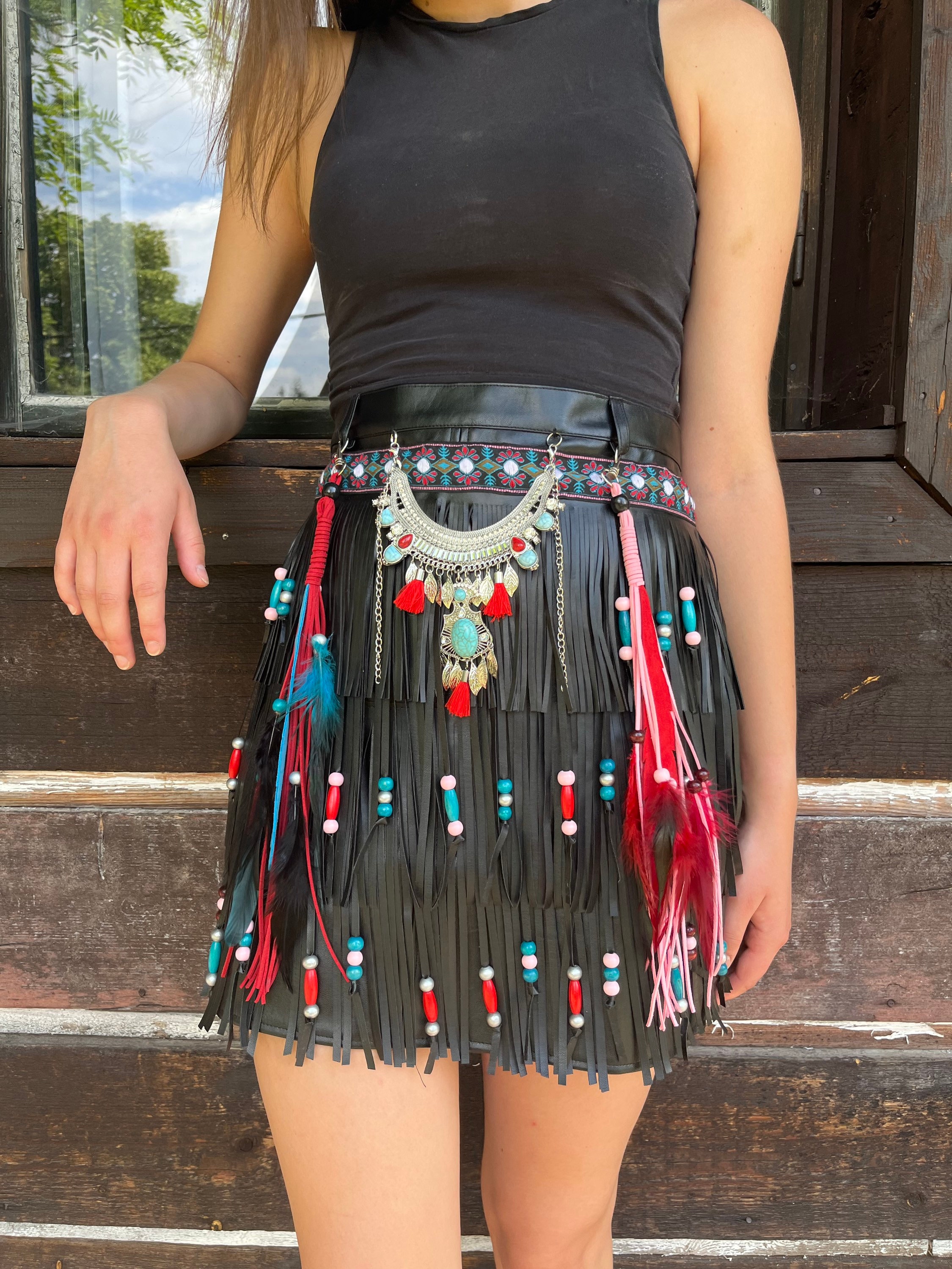 Boho Skirt Festival Hippie Fringe Skirt Gypsy Skirt Boho