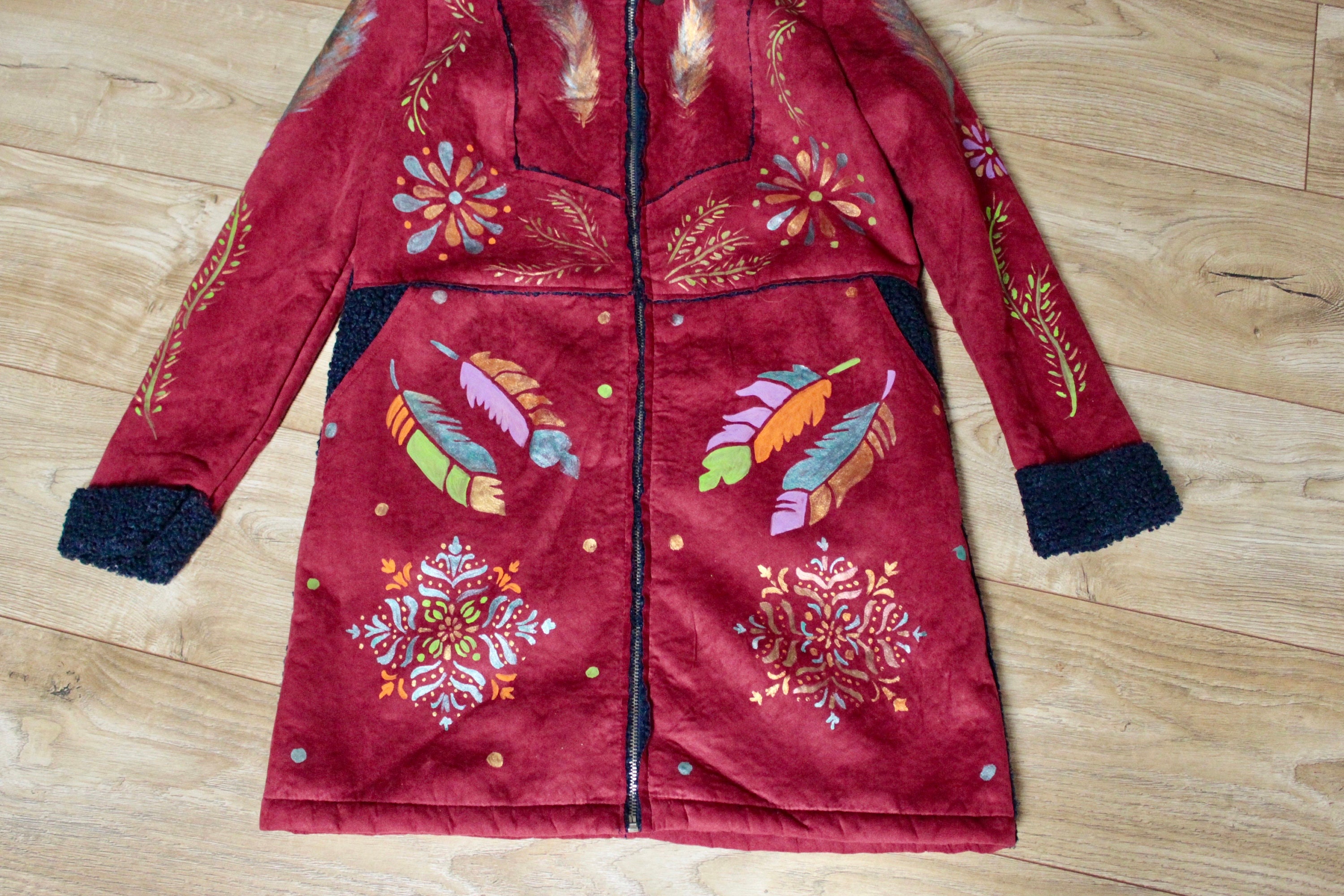 Hand Painted Boho Hoodie Coat, Tribal Bohemian Jacket, Size S - Etsy