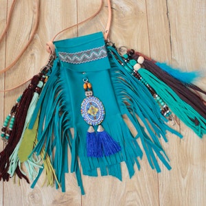 Petit sac de téléphone à bandoulière en cuir de style boho hippie