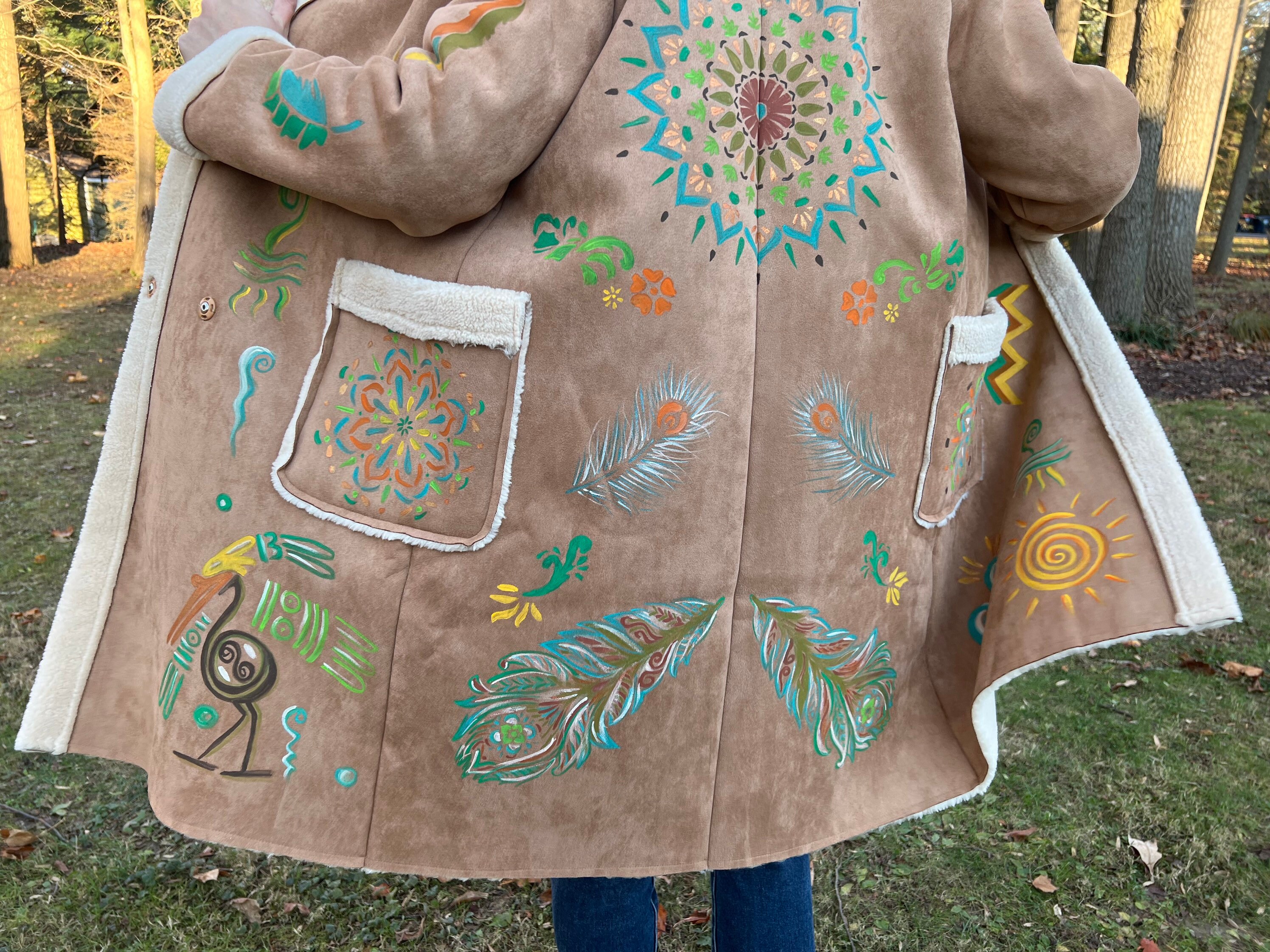 Long Boho Suede Winter Coat Hand Painted Bohemian Coat Bohemian Style Coat Boho Winter Clothes Unique Gift for Her Winter Coat Colorful Etsy