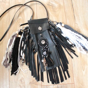 Petit sac à bandoulière de voyage en cuir style bohème hippie pour téléphone