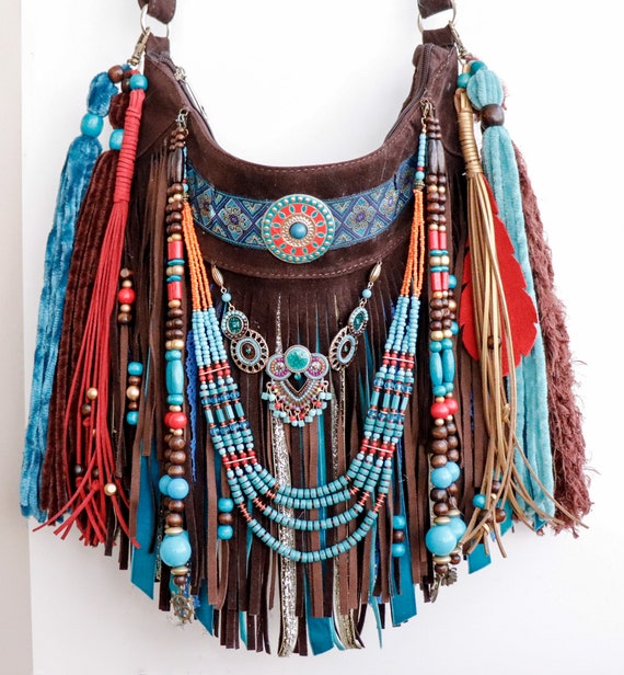 Colorful boho fringe bag, tribal fringed crossbody bag, tassel bag boho hippie style, unique gifts, boho bags and purses