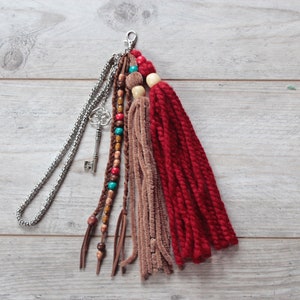 long keychain charm, christmas gifts for girlfriend, Purse tassel, red tassel charm, backpack tassel charm, hippie tassel, long tassel