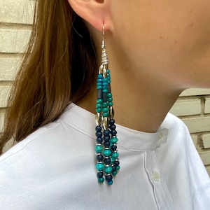 Colorful statement earrings, boho hippie festival hoop earrings, big colorful earrings with beads, green boho tribal earrings