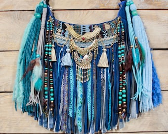 Colorful embellished crossbody bag, beaded bohemian bag
