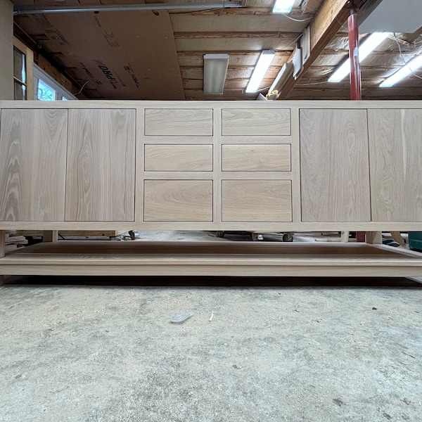 White Oak Bathroom Vanity | Double Sink | Towel Shelf