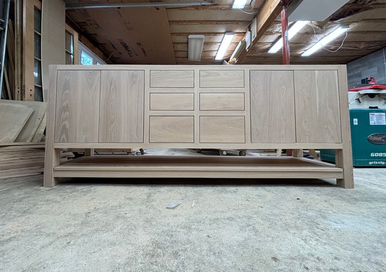 White Oak Bathroom Vanity | Double Sink | Towel Shelf