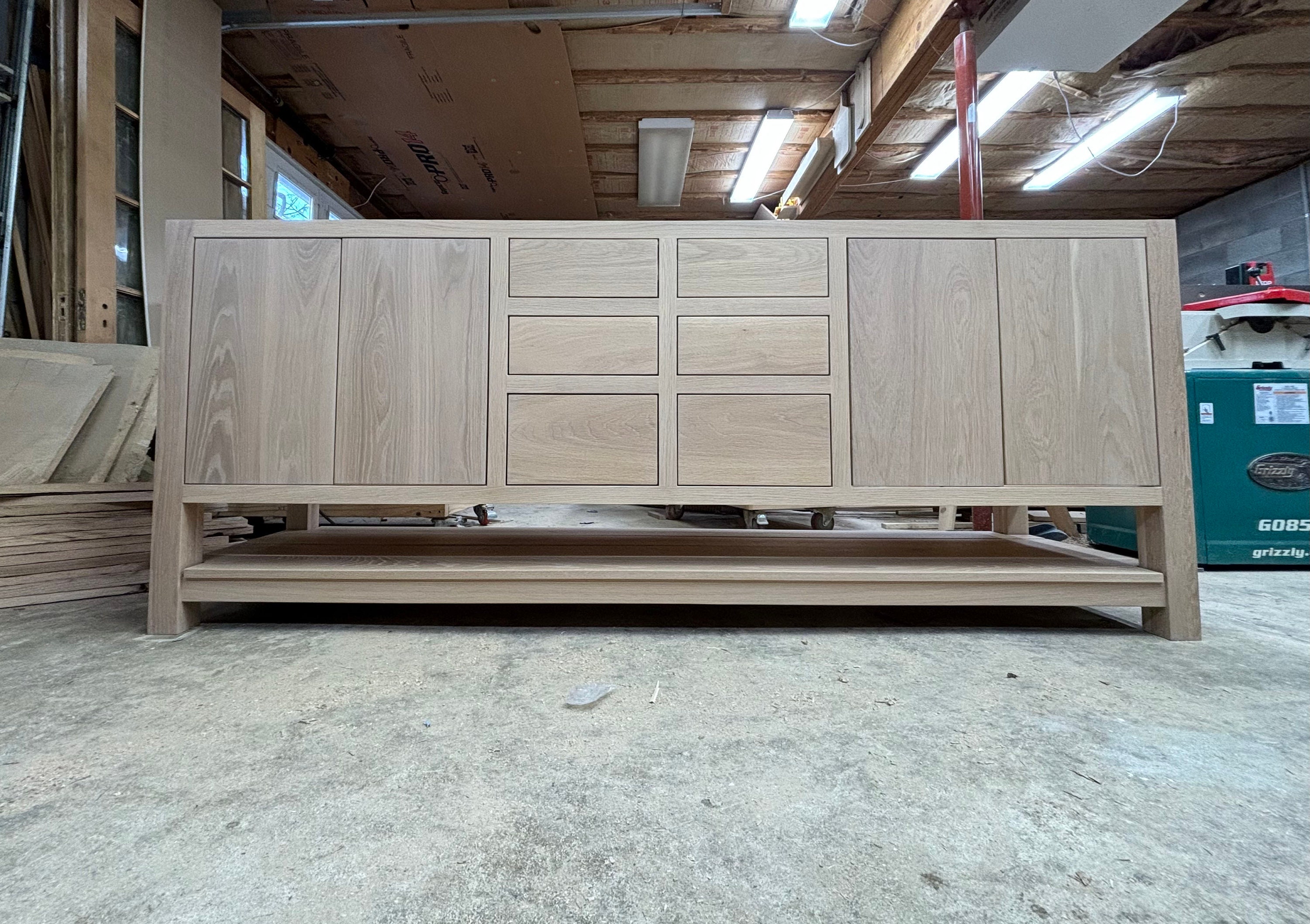 White Oak Bathroom Vanity | Double Sink | Towel Shelf