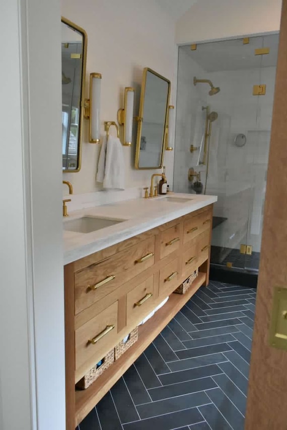 White Oak Bathroom Vanity Double Sink Etsy UK