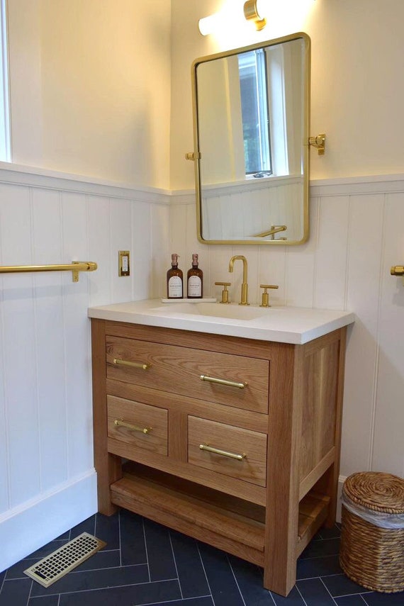 White Oak Bathroom Vanity Single Sink Etsy UK