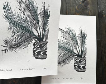 Palm Tree Linocut Print | Handmade Art Print | Tropical Wall Art | Block Print Decor | Botanical Print | Original Printmaking Art