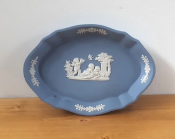 Wedgwood blue jasperware small tray with cupid decoration,  made in England 1960