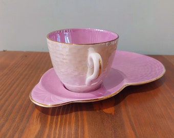Mid century Maling ware pink lustre teacup, with tennis teacup, made in England 1950s