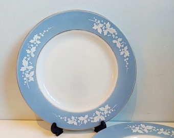 Vintage pair JAJ pyrex azure blue hawthorn dinner plates, 9.75 inches made in England 1960s
