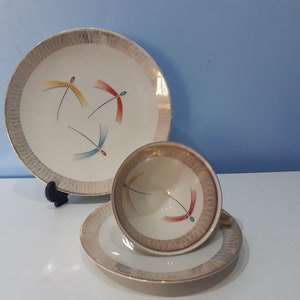 Mid Century Winterling Marktleuthen Bavaria Teetassen mit Untertassen Trio, Porzellan Made in Germany 1950er Jahre