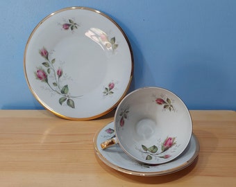 Vintage Hutschenreuther Arzberg Bavaria teacup trio, porcelain made in Germany 1960s