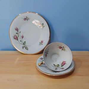 Vintage Hutschenreuther Arzberg Bavaria teacup trio, porcelain made in Germany 1960s