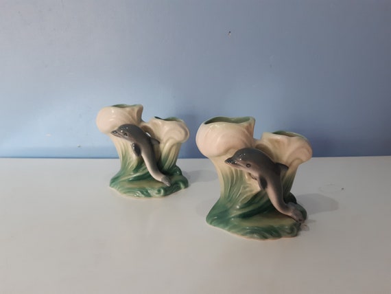 Pair Sylvac Bud Vase With Dolphins Made In England 1960s 70s Etsy