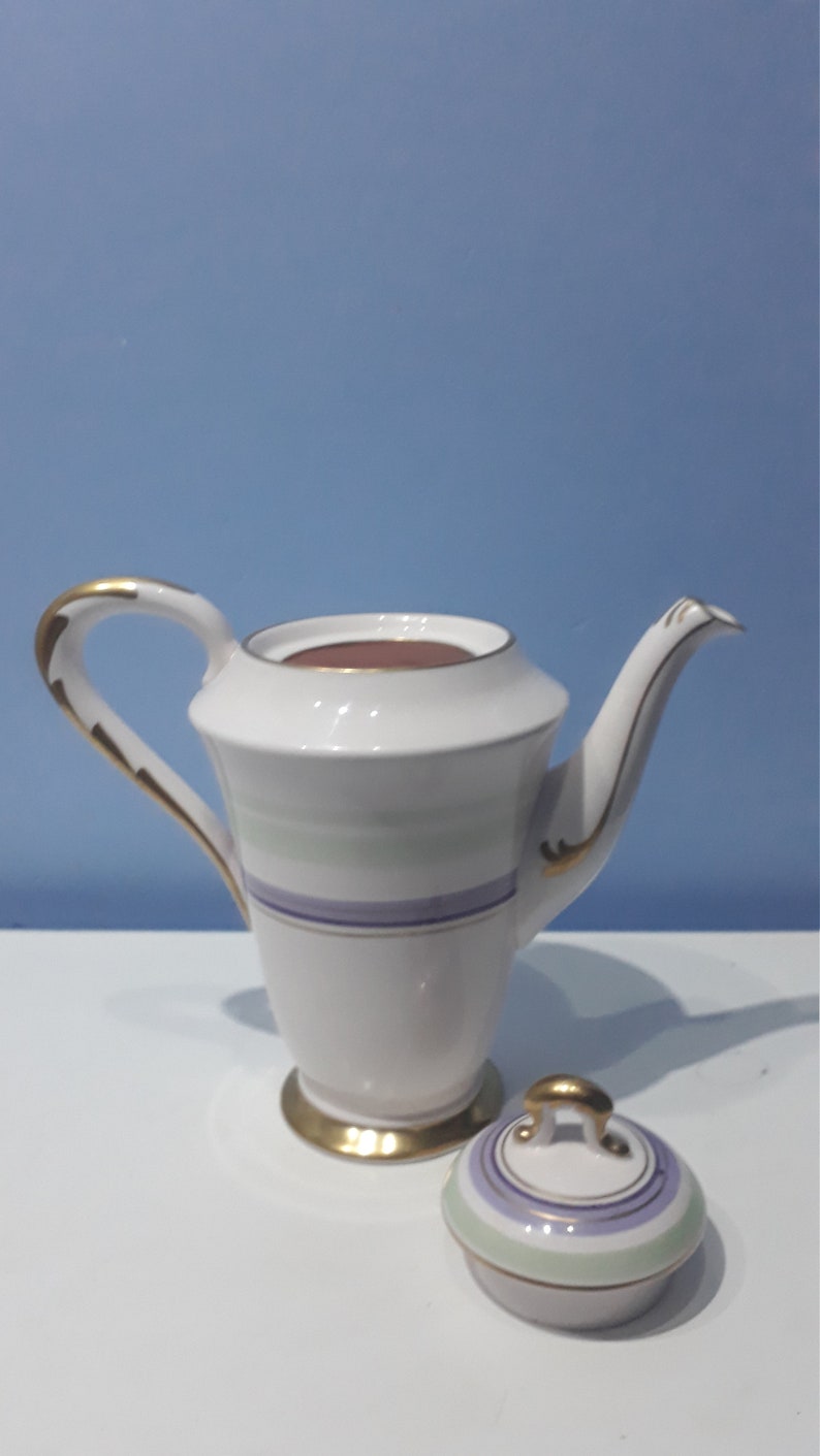 Made in England 1936-1947 Plant tuscan art deco mint Green and purple coffeeTeapot