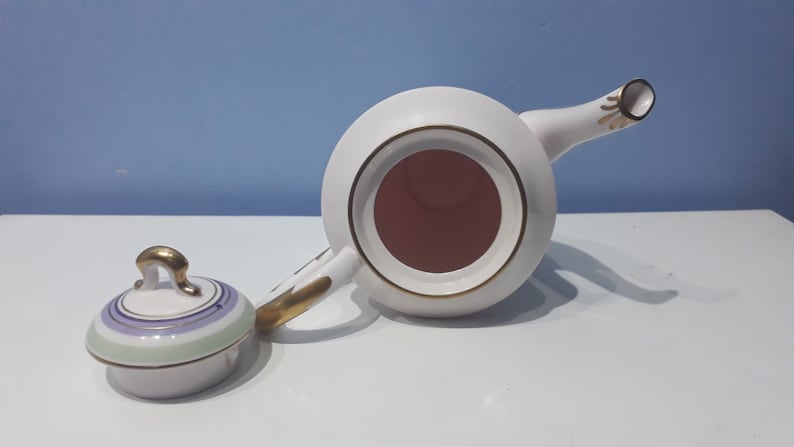 Made in England 1936-1947 Plant tuscan art deco mint Green and purple coffeeTeapot