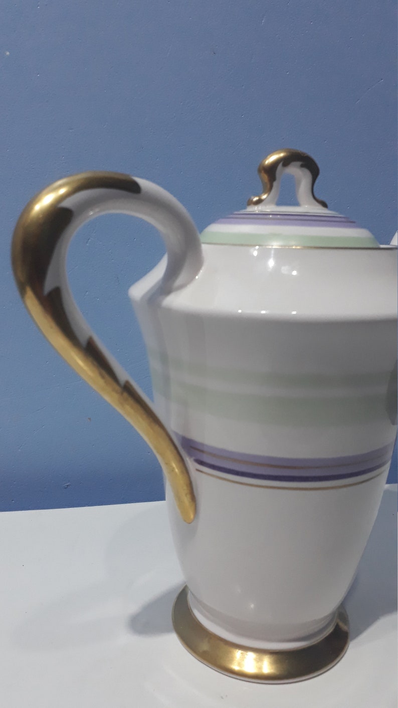 Made in England 1936-1947 Plant tuscan art deco mint Green and purple coffeeTeapot