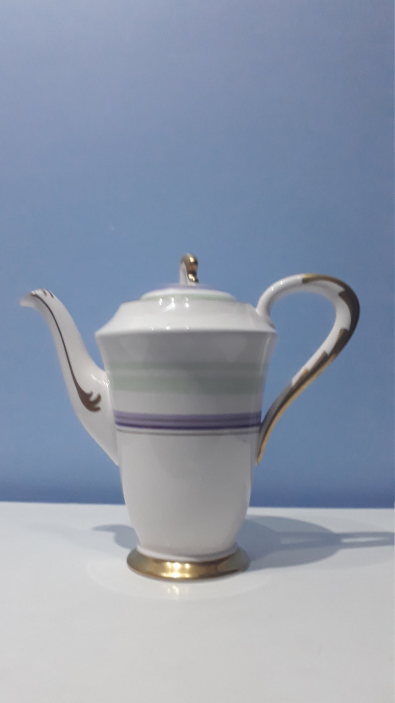 Made in England 1936-1947 Plant tuscan art deco mint Green and purple coffeeTeapot