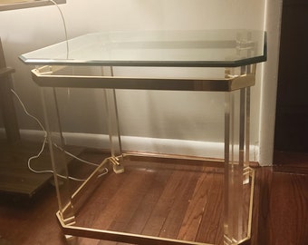 1970's Vintage Charles Hollis Jones Lucite Brass Glass Side End Table