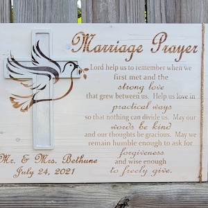 Personalized Hanging Marriage  Prayer Plaque Wedding Gift Personalized Couples Love Dove Faith Wall Decor