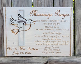 Personalized Hanging Marriage  Prayer Plaque Wedding Gift Personalized Couples Love Dove Faith Wall Decor