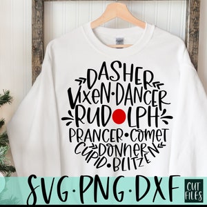 Round Reindeer Names SVG, Reindeer List svg, Christmas SVG, Easy cricut cut file SVG, Santa Reindeer Svg, design carino per il segno di Natale fai-da-te
