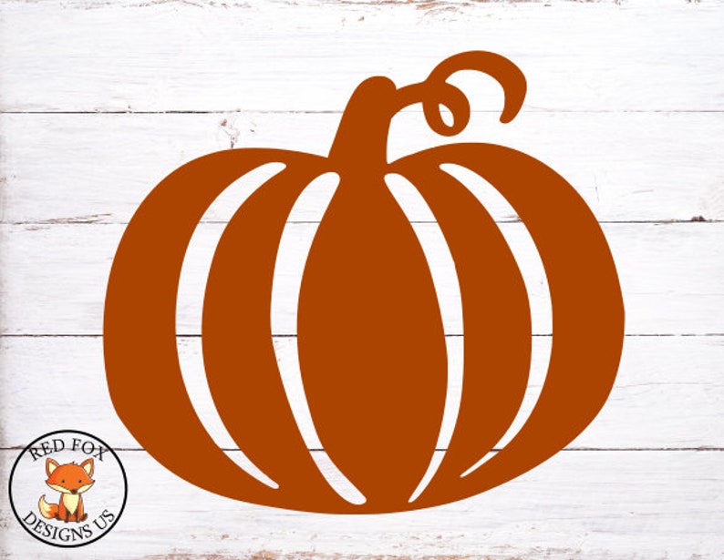 May include: A simple orange pumpkin silhouette with a stem and lines to represent the ridges. The pumpkin is on a white wood background.