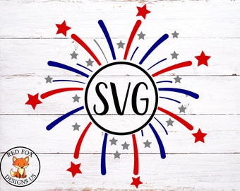 Firework Monogram SVG, Cricut Cutting, Monogram Ready Image, little boy girl monogram svg Monogram Frame, Firework Monogram fourth of July